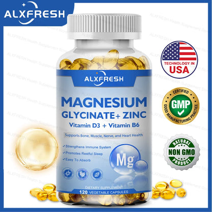 Original Magnesium Glycinate 500mg Supplement – High Absorption for Relaxation, Sleep &amp; Muscle Support - D3 B6 Zinc