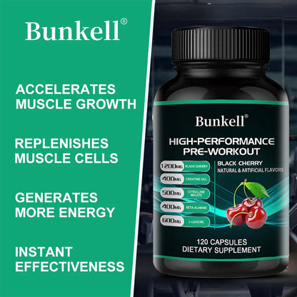 Bunkell Pre-Workout Supplement - Amino Acids, Creatine HCI, Citrulline Malate, Beta-Alanine To Improve Athletic Performance
