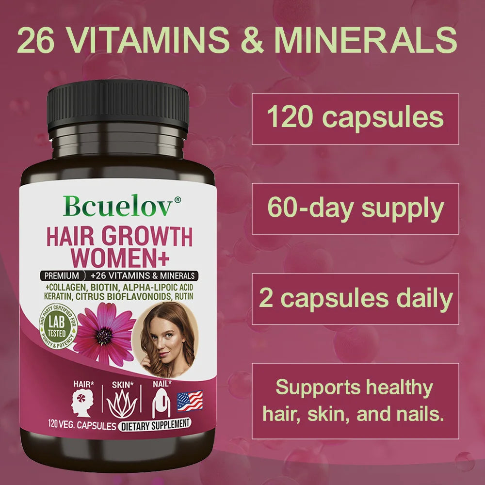 Women Hair Growth Supplement Capsules with Multivitamins, Collagen and Biotin for Thicker, Fuller Hair, Nails and Skin Health