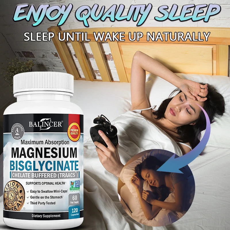 Magnesium Bisglycinate Capsules, Daily Mineral Supplement, Supports Muscle Nerve Bone Cardiovascular Energy &amp; Immune  Wellness
