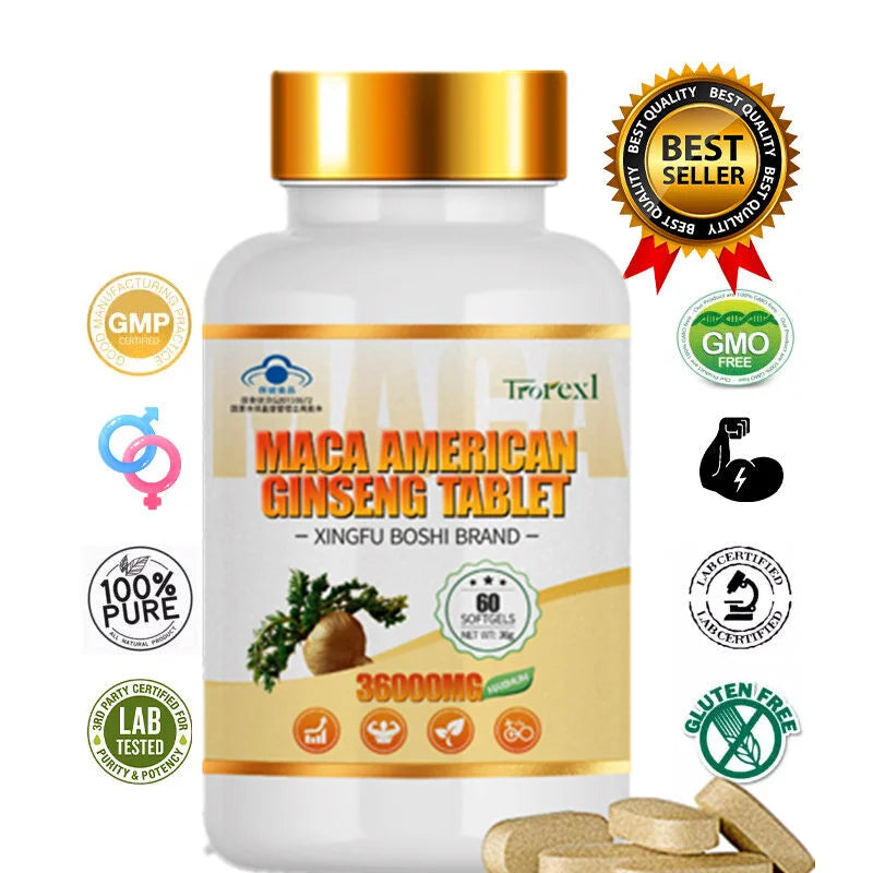 Organic Maca Root Powder with Ginseng Extract Supplement for Men and Women Health- Vegan,Potency enhancement Pills