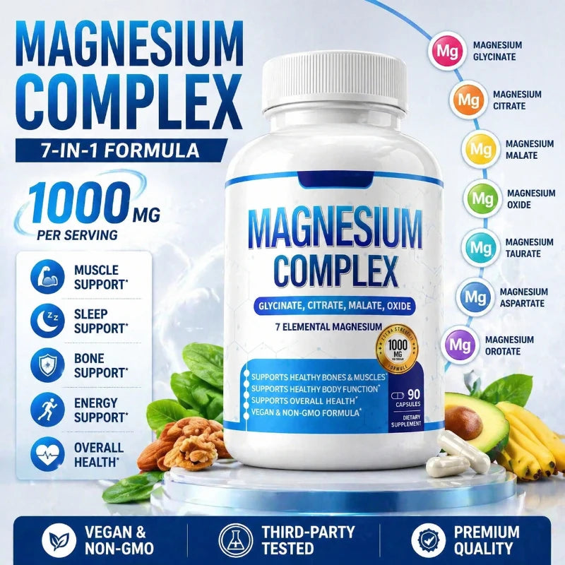 Magnesium Supplement 1000mg 7 in 1 Complex with Glycinate Citrate Malate Taurate Supports Muscle Relaxation Sleep Support 90 Ct