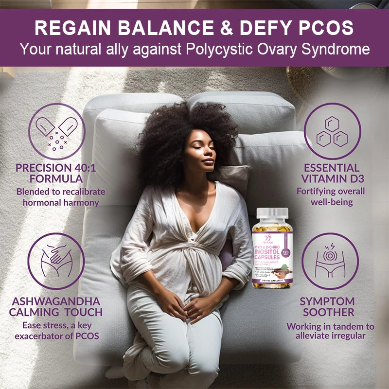 Myo-Inositol &amp; D-Chiro Inositol Capsule with Folate Supports Ovarian Function Hormone Balance Fertility Supplement Beauty Health