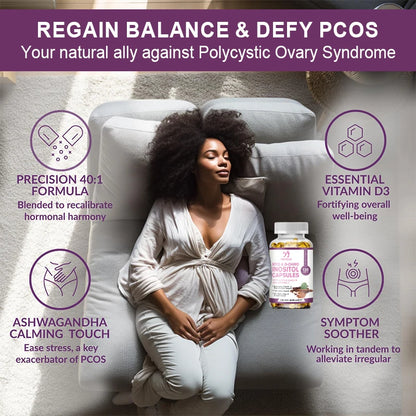 Myo-Inositol &amp; D-Chiro Inositol Capsule with Folate Supports Ovarian Function Hormone Balance Fertility Supplement Beauty Health