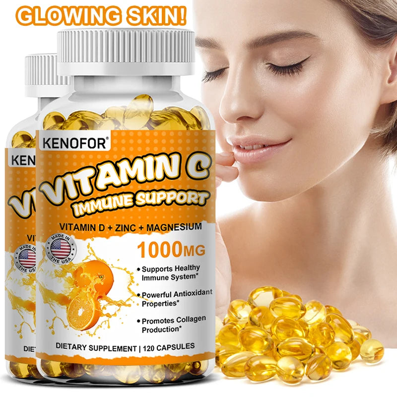 Vitamin C Capsules, Antioxidant, Support Immune System, Cellular Energy Production, Skin Brightening &amp; Collagen Synthesis