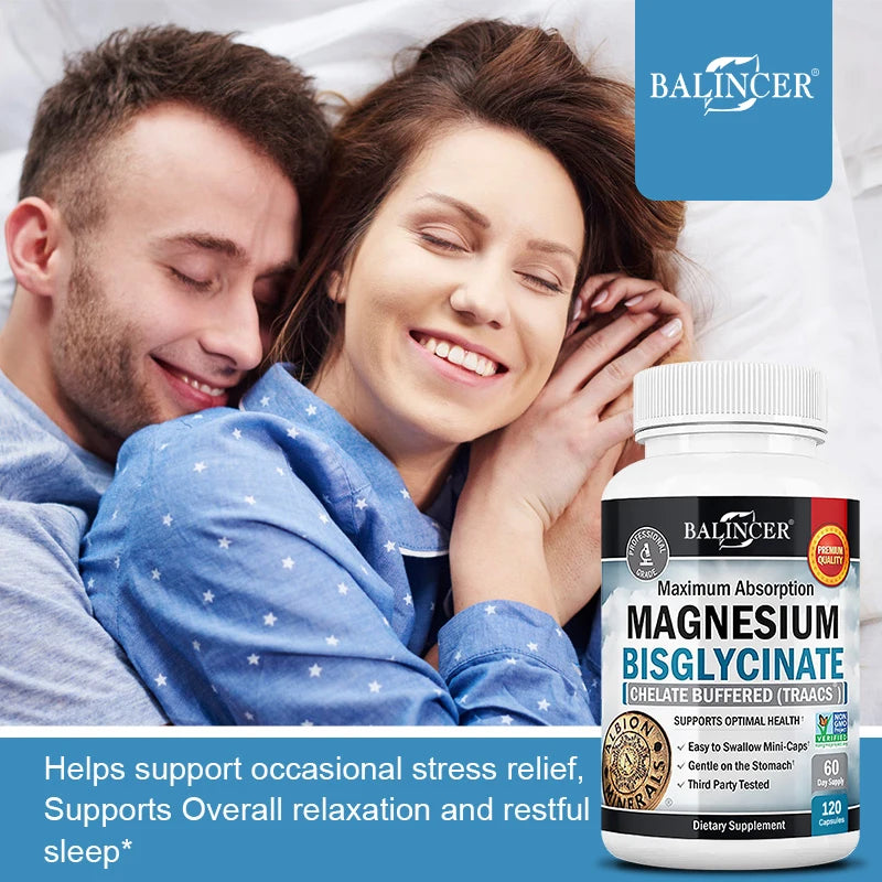 Magnesium Bisglycinate Capsules, Daily Mineral Supplement, Supports Muscle Nerve Bone Cardiovascular Energy &amp; Immune  Wellness