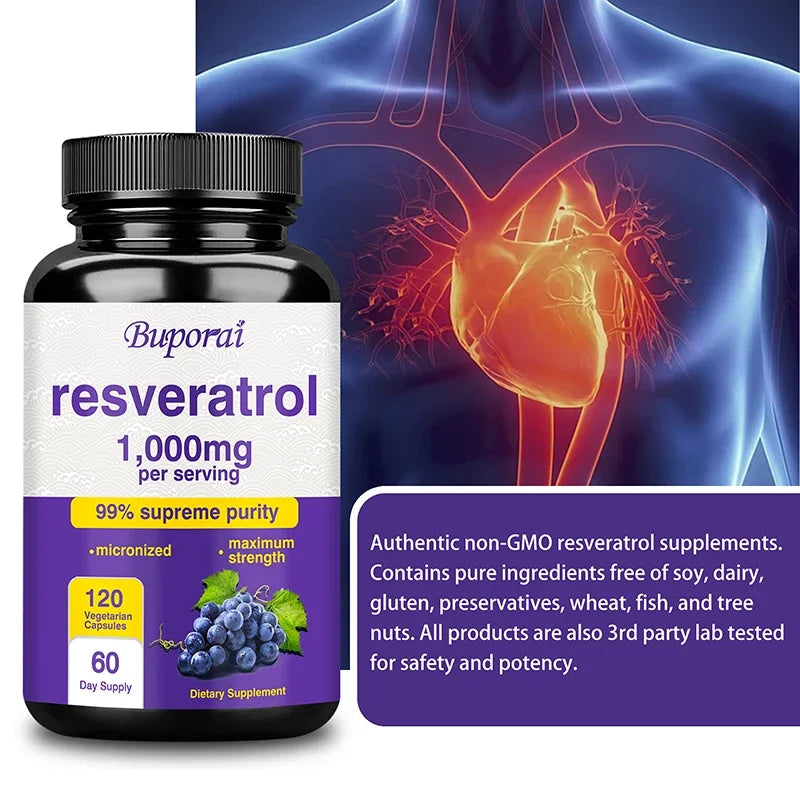 Resveratrol Supplement - 99% Trans-resveratrol, Healthy Aging, Brain &amp; Heart Support, AntioxidantSupplementsSupplements