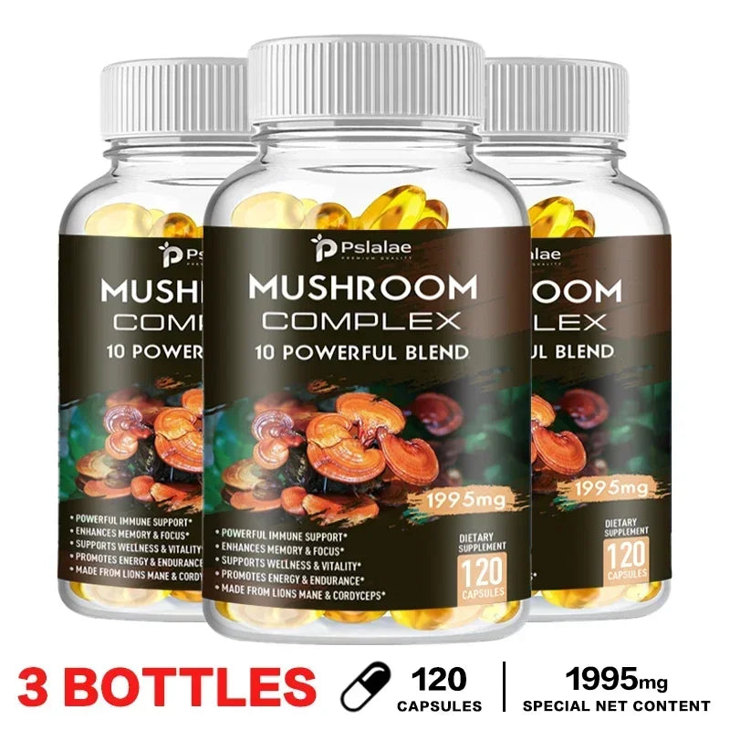 Mushroom Complex Supplement - Supports Brain and Immune Health, Enhances Memory, Focus and Clarity, Boosts Energy, Non-GMO