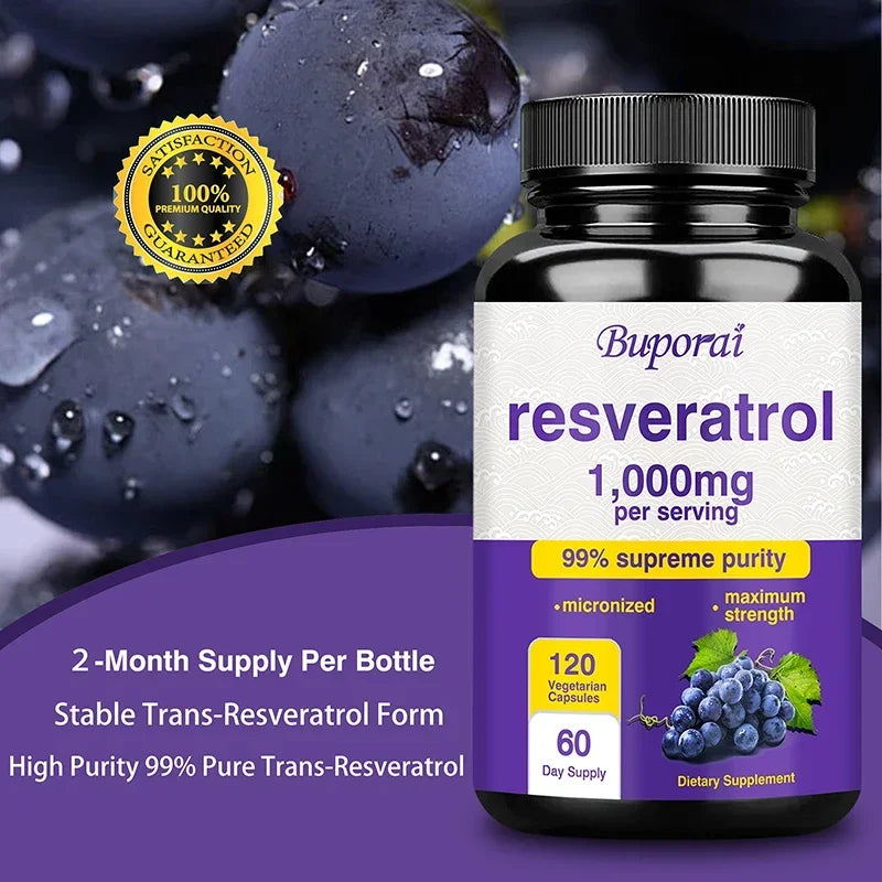 Resveratrol Supplement - 99% Trans-resveratrol, Healthy Aging, Brain &amp; Heart Support, AntioxidantSupplementsSupplements
