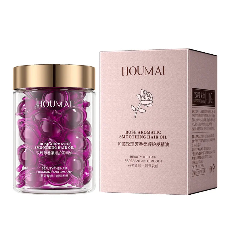30 Capsules Rose Hair Essential Oil, Hair Vitamins Capsules Smooth Nourishing Repair Damaged Hair Serum for Frizzy Dry Curly