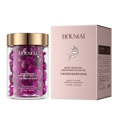 30 Capsules Rose Hair Essential Oil, Hair Vitamins Capsules Smooth Nourishing Repair Damaged Hair Serum for Frizzy Dry Curly
