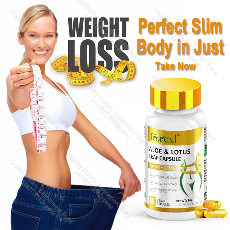 Aloe &amp; Lotus Leaf Capsules Flat Tummy Pills, Appetite Suppressant, Detoxification, Preserve Lean