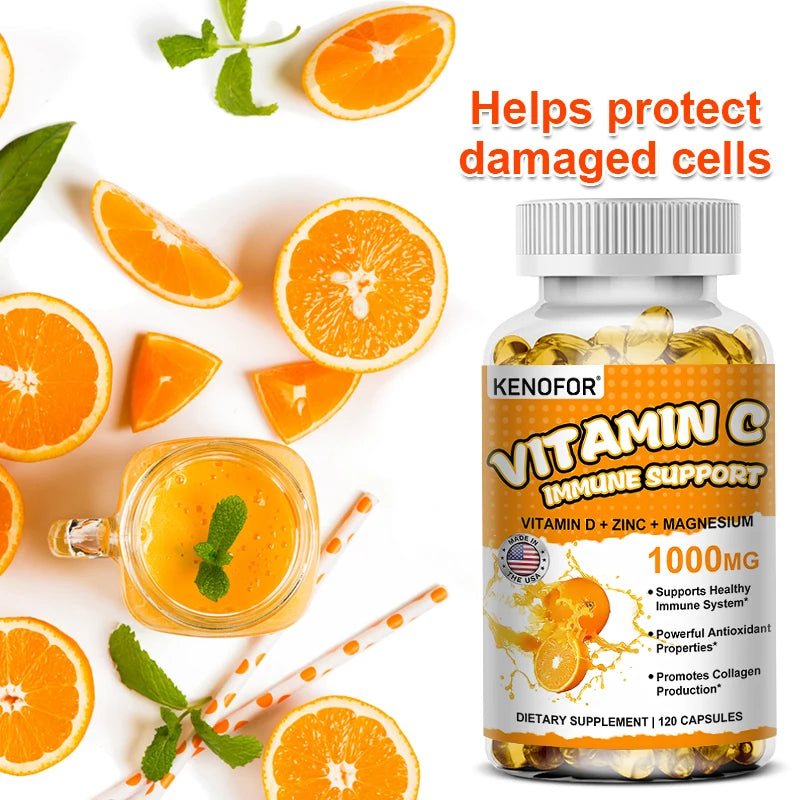 Vitamin C Capsules, Antioxidant, Support Immune System, Cellular Energy Production, Skin Brightening &amp; Collagen Synthesis