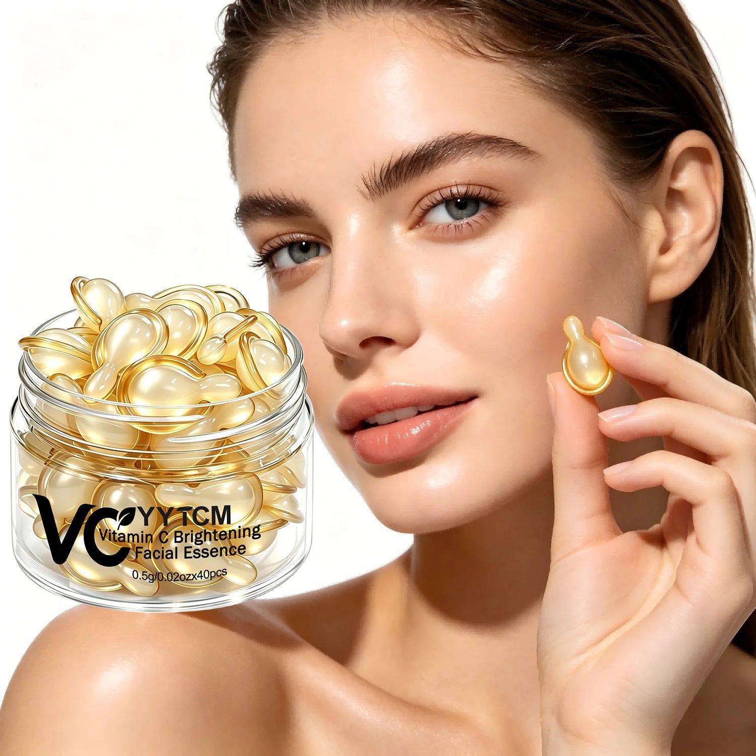 Vitamin C Facial Serum, Moisturizing and Brightening, Firming the Skin, Contains Vitamin E, Retinol, Hyaluronic Acid Facial Skin Care Serum, 18 Capsules/30 Capsules/40 Capsules/50 Capsules/60 Capsules/80 Capsules/100 Capsules