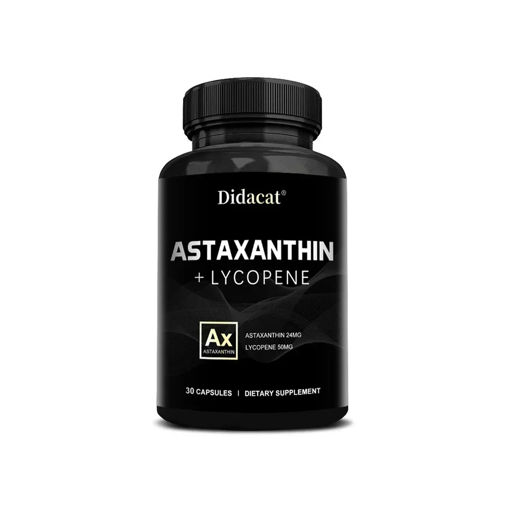 Astaxanthin 24mg + Lycopene 50mg , Natural Antioxidant From Microalgae Astaxanthin Supplement, Support Eye, Skin Health, Non-GMO