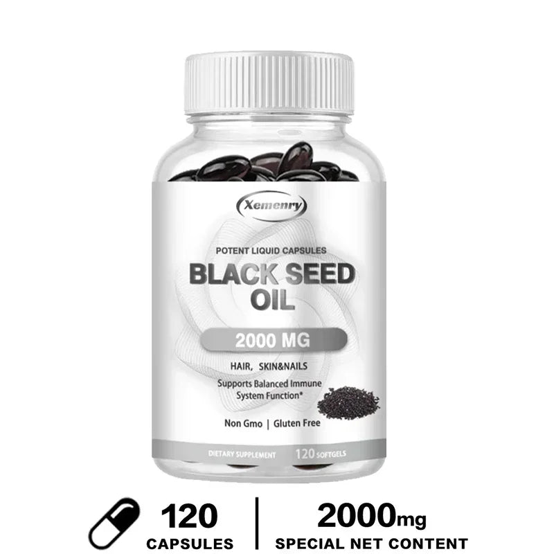 Dietary Supplement, Black Seed Oil Helps Hair Regrowth and Protects Skin and Nails 2000 Mg Supplement