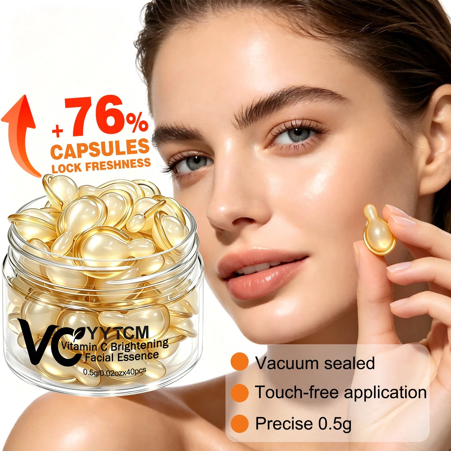 Vitamin C Facial Serum, Moisturizing and Brightening, Firming the Skin, Contains Vitamin E, Retinol, Hyaluronic Acid Facial Skin Care Serum, 18 Capsules/30 Capsules/40 Capsules/50 Capsules/60 Capsules/80 Capsules/100 Capsules