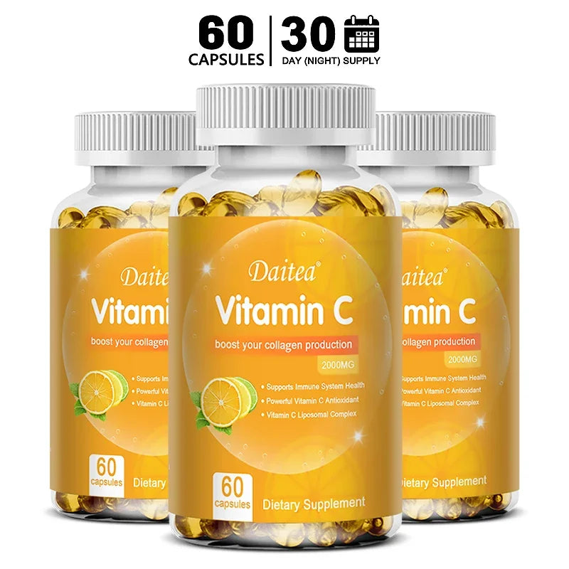 Vitamin C Promotes Collagen Production - 2000 Mg, Promote Skin, Hair, Nails and Immune Health, Dietary Supplements