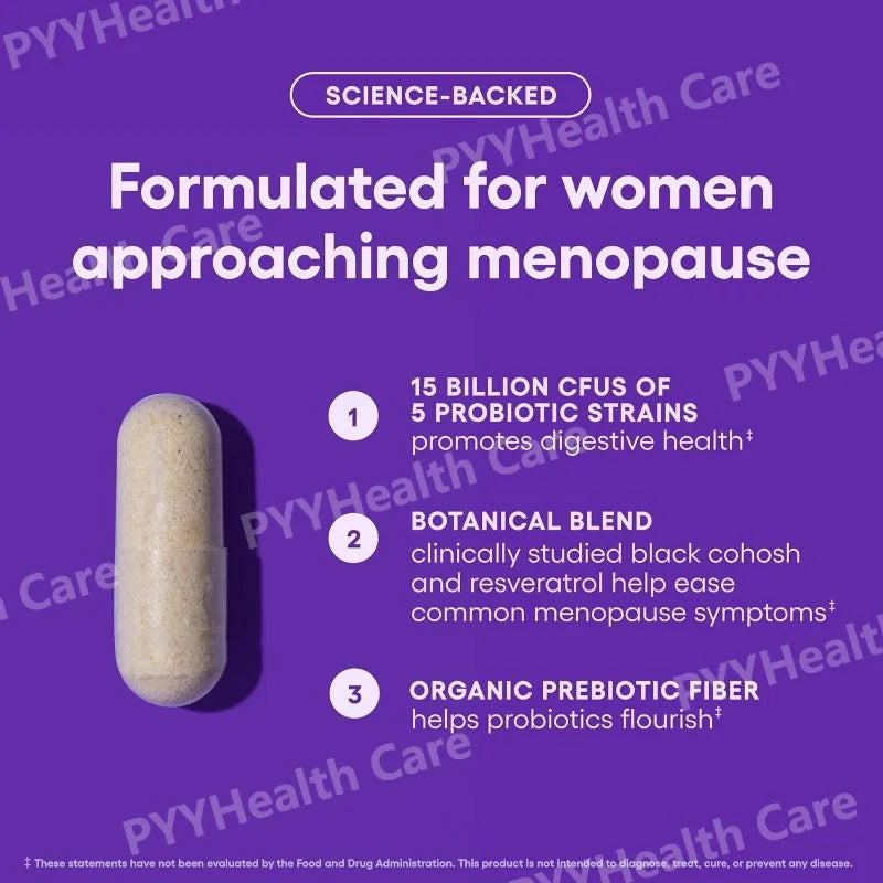 Menopause Probiotic Supports Hormone Balance, Hot Flashes, Night Sweats, Weight Management, Bloating &amp; Gut Health Resveratrol+
