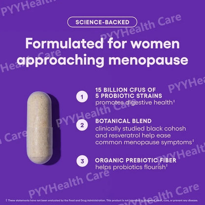Menopause Probiotic Supports Hormone Balance, Hot Flashes, Night Sweats, Weight Management, Bloating &amp; Gut Health Resveratrol+