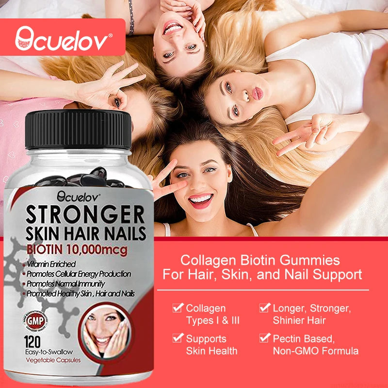 Biotin 10000 mcg - Hair Skin Nails Vitamins for Women &amp; Men, Supports Hair Growth, Glowing Skin &amp; Strong Nails, Metabolism