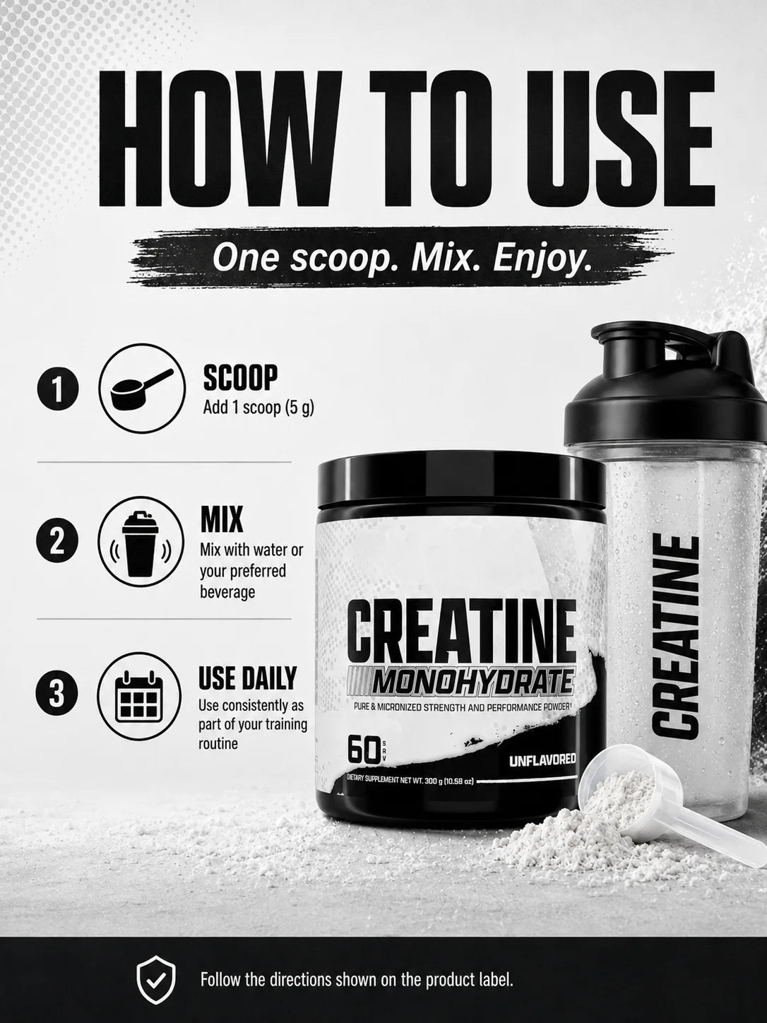 Creatine Monohydrate Powder 300g 60 Servings Micronized Unflavored Easy to Mix Strength Performance Muscle Growth Supplement