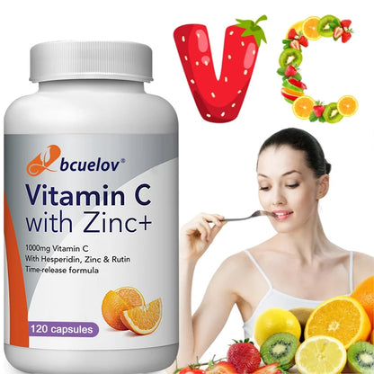 Bcuelov Vitamin C Mit Zink Capsules 1000mg Vitamin C with 5mg Zinc Capsule Immune Support, Energy Production, Vitamin Supplement