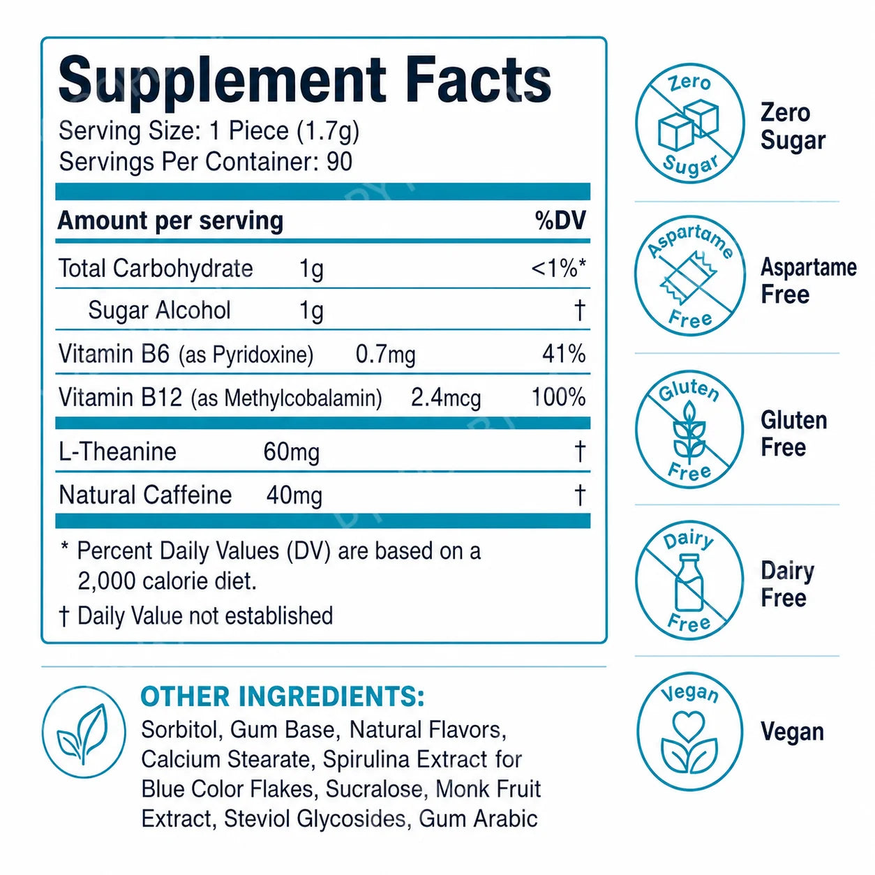 L-Theanine Chews Supplement Supports Natural Alertness Relaxation Peppermint Flavor Vegan Gluten Free