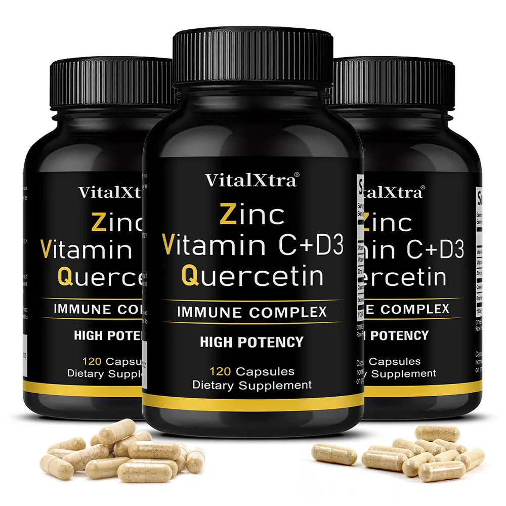 Zinc Quercetin 500mg with Vitamin C Vitamin D3 Bromelain Immune Support High Potency Supplement (Non-GMO, Gluten-Free, Vegan)