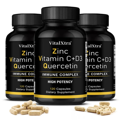 Zinc Quercetin 500mg with Vitamin C Vitamin D3 Bromelain Immune Support High Potency Supplement (Non-GMO, Gluten-Free, Vegan)
