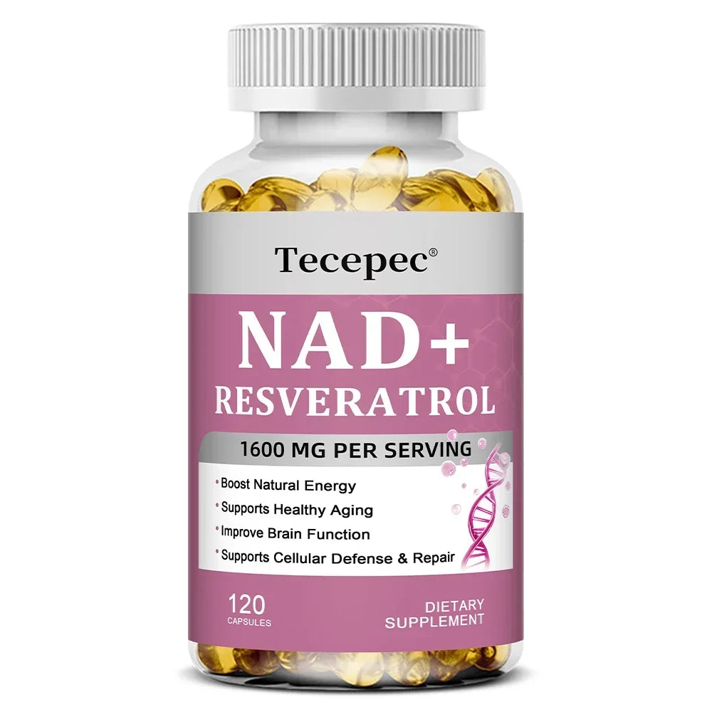 NAD+ Supplement,Anti-Aging,Boosts Energy and Focus,Supports Brain and Skin Health,Nicotinamide Adenine Dinucleotide Resveratrol