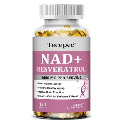 NAD+ Supplement,Anti-Aging,Boosts Energy and Focus,Supports Brain and Skin Health,Nicotinamide Adenine Dinucleotide Resveratrol