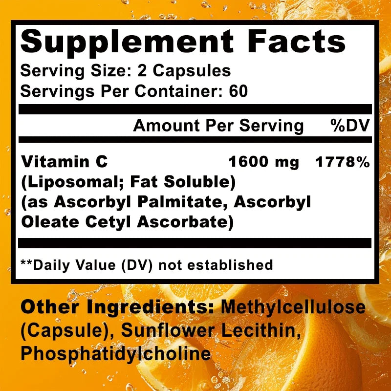 Liposomal Vitamin C 1600mg - Promotes Collagen Production, Immune Support, Powerful Antioxidant