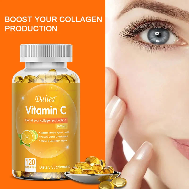 Vitamin C Promotes Collagen Production - 2000 Mg, Promote Skin, Hair, Nails and Immune Health, Dietary Supplements