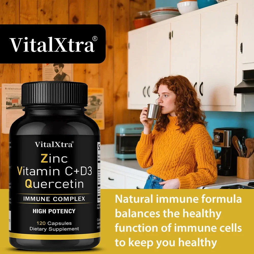 Zinc Quercetin 500mg with Vitamin C Vitamin D3 Bromelain Immune Support High Potency Supplement (Non-GMO, Gluten-Free, Vegan)