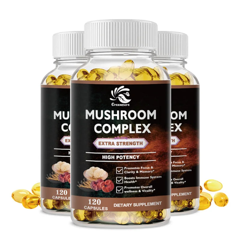 Lion Mane Cordyceps Mushroom Complex Supplement for Nootropic Brain Memory &amp; Focus Immune &amp; Stress Relief