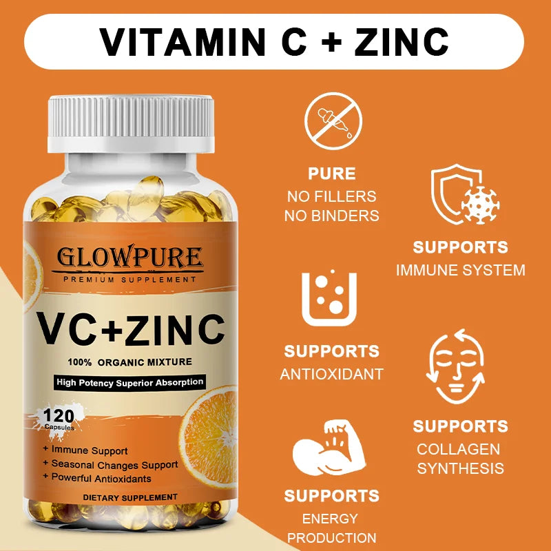 Vitamin C and Zinc Supplement Suuport Antioxidant Protection for Immune, Cellular Energy Production
