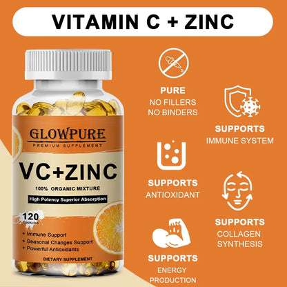 Vitamin C and Zinc Supplement Suuport Antioxidant Protection for Immune, Cellular Energy Production