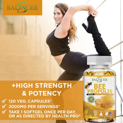 Natural Bee Propolis Capsules - Relieves Joint Pain and Stiffness, Promotes Bone Health, for Immunity and Anti-oxidation