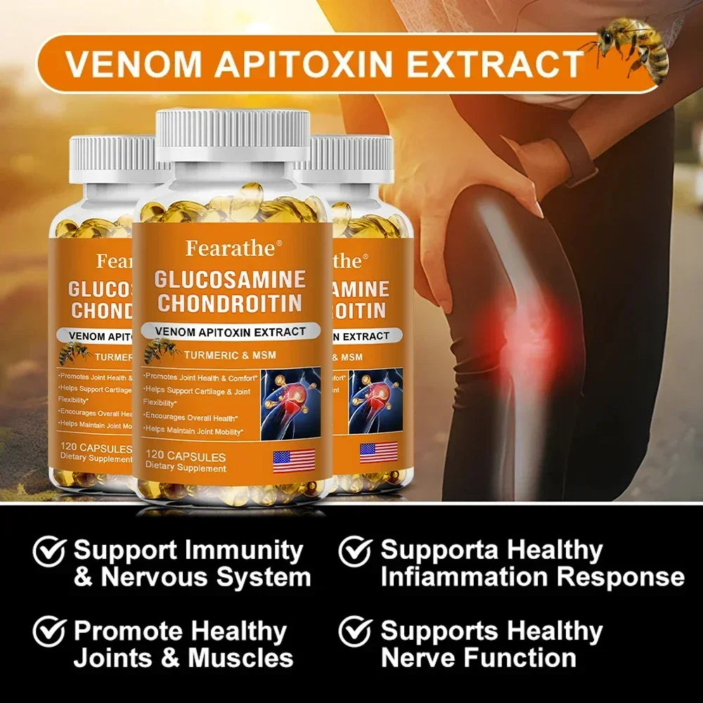 Glucosamine Chondroitin Turmeric and MSM - with Venom Bee Venom Extract, Bone, Joint and Cartilage Capsules