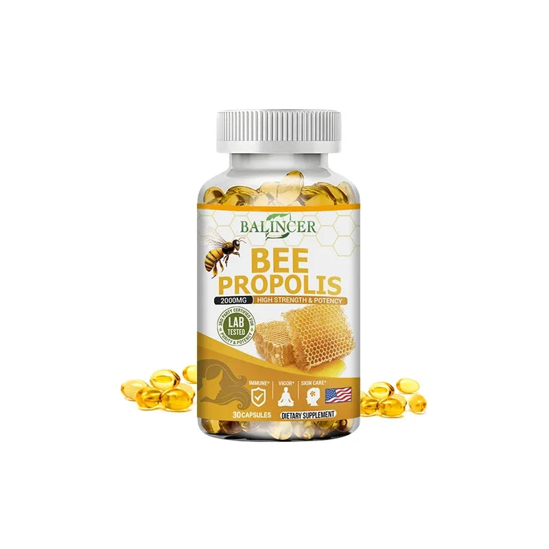 Natural Bee Propolis Capsules - Relieves Joint Pain and Stiffness, Promotes Bone Health, for Immunity and Anti-oxidation