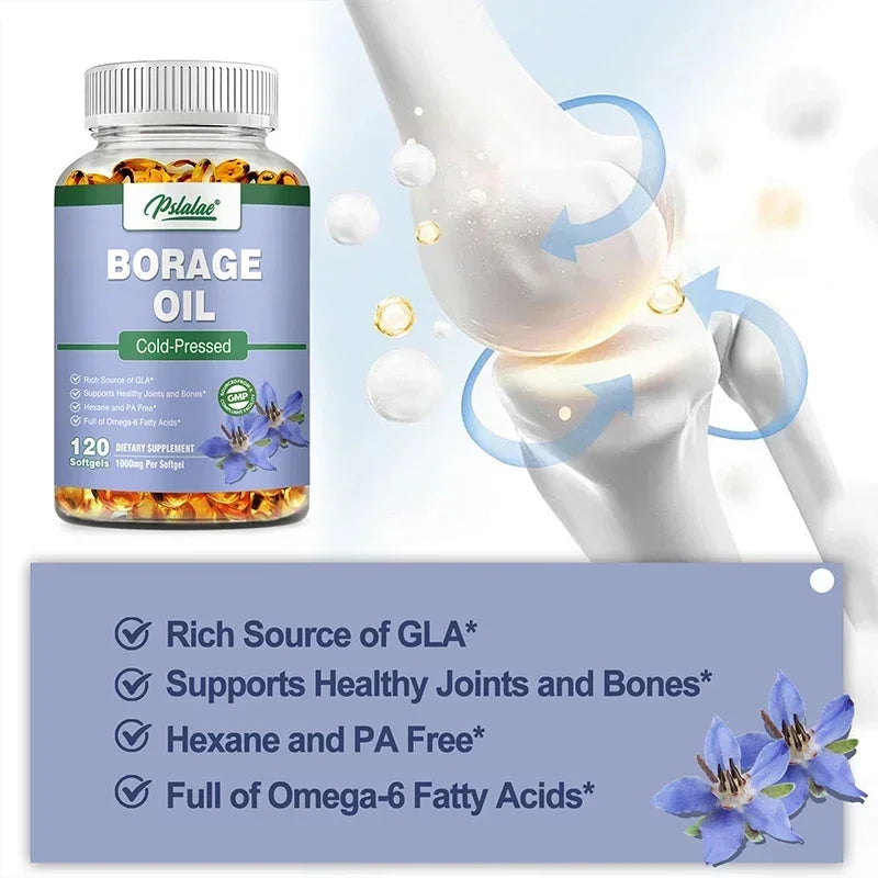 Borage Oil Capsules - Helps Maintain Skin, Joint and Bone Health, Relieves Cellular Stress, and Provides Antioxidant Support