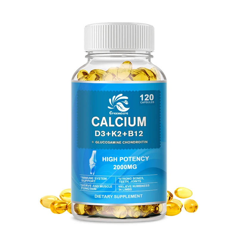 Calcium Vitamin D3 Plus with B12, K2 - High Potency Food Based Immune - Support Bone Health &amp; Mood Balance Supplement