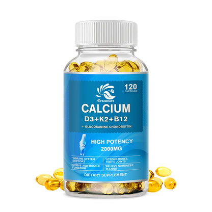 Calcium Vitamin D3 Plus with B12, K2 - High Potency Food Based Immune - Support Bone Health &amp; Mood Balance Supplement