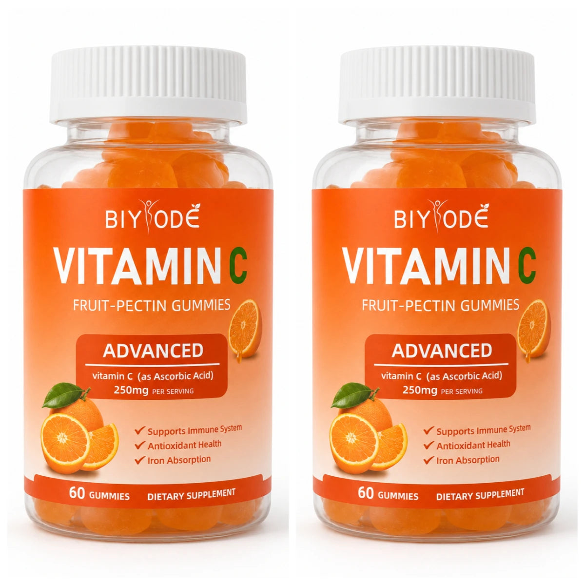 Vitamin C Gummies 250mg Orange Flavor 60 Count Fruit Pectin Chewables Daily Wellness Supplement Gluten Free for Adults Men Women