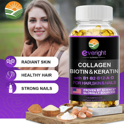 Biotin Hyaluronic Acid, Collagen Keratin –Hair Growth Vitamin – Nails &amp; Skin,  B1, B2, B6, B12 Complex Supplement for Men &amp;Women