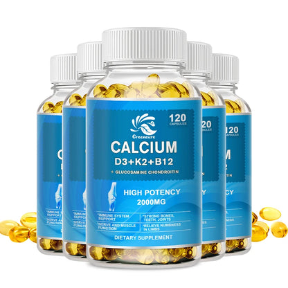 Calcium Vitamin D3 Plus with B12, K2 - High Potency Food Based Immune - Support Bone Health &amp; Mood Balance Supplement