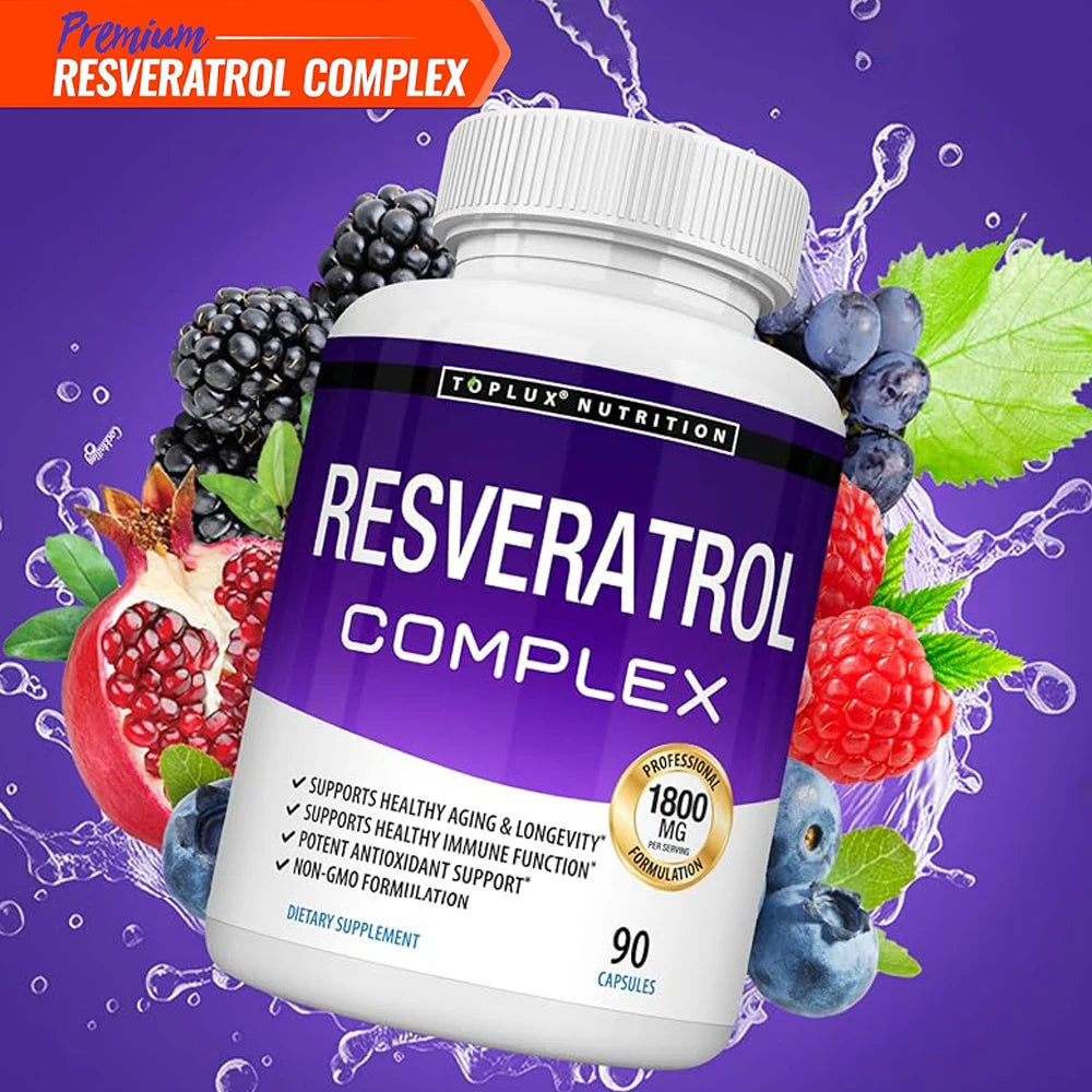 Resveratrol Complex - Trans Resveratrol Supplement with Grape Seed - Promote healthy aging, immune system, brain functio 90 pill