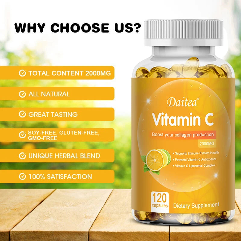 Vitamin C Capsules 2000 mg Rich In Antioxidant Helps Skin &amp; nail and Hair Health  Immune System &amp; Collagen Supplement