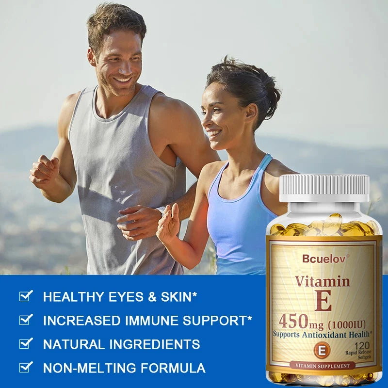 Vitamin E Supplement Capsules- 1000 IU - Promote Skin, Immunity and Heart Health, Help Blood Circulation, Gluten-free
